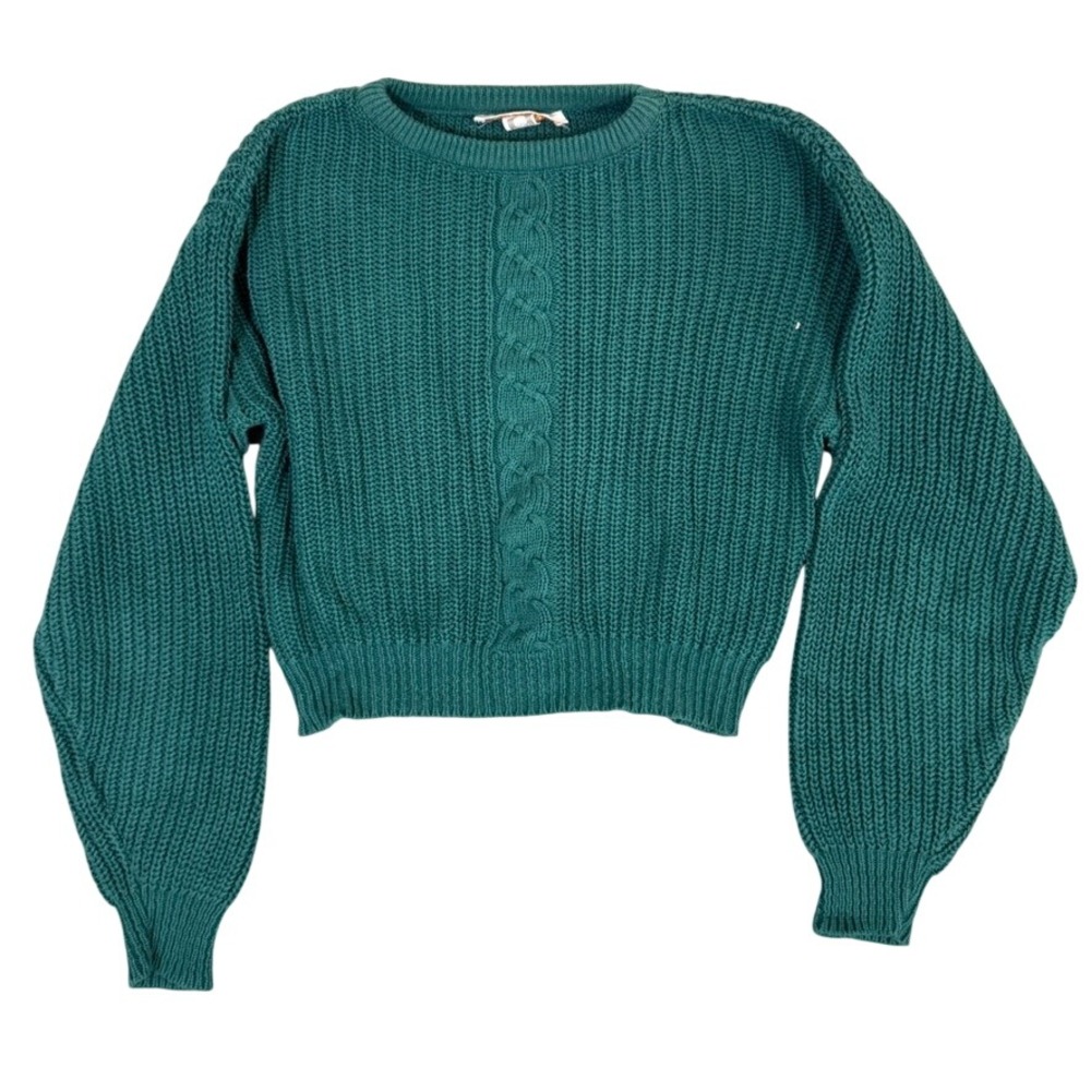 Brooks Brothers Vintage Green Cotton Cable Knit Cropped Sweater Womens Medium